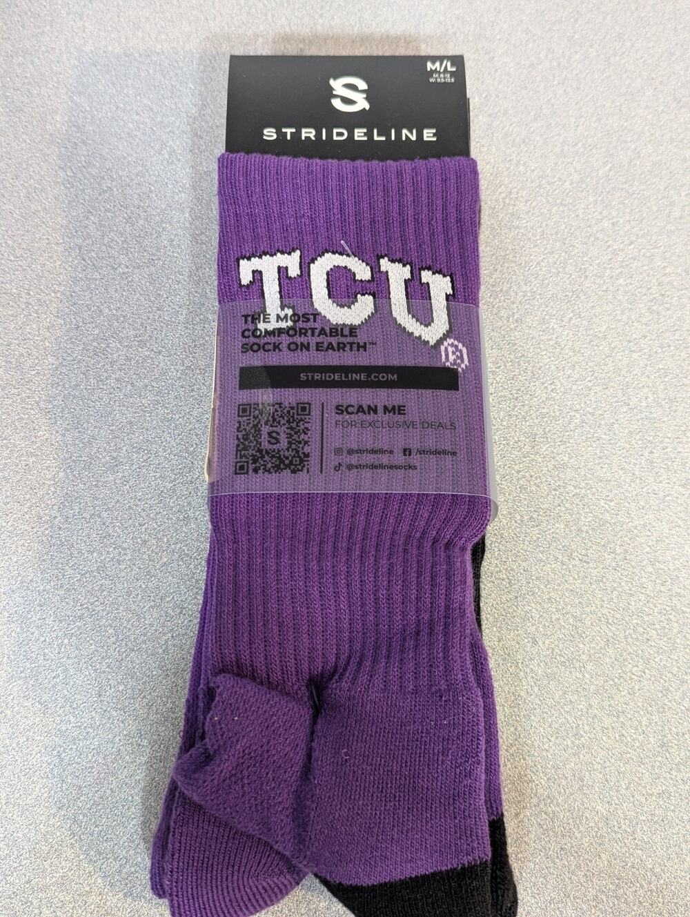 2TCU Mens Crew Socks (2 Pair),M8-12, Black/ Purple and Purple and Black